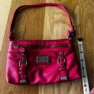 Hot pink fuscia Leather Wristlet mini bag with Silver Accents